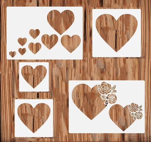 5PCS Heart Stencil Reusable Heart Stencil Template Plastic Stencils for Painting on Wood Drawings Woodburning Canvas DIY Decor...