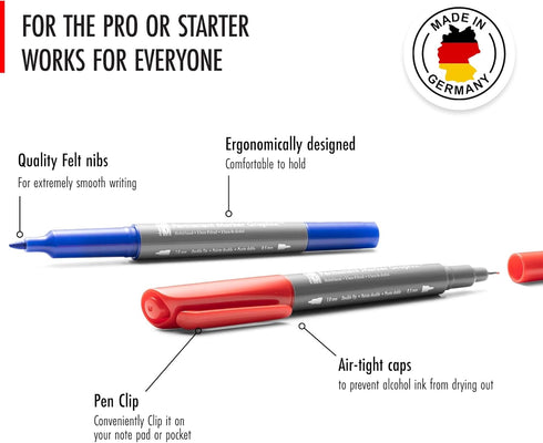 Marabu Dual Tip Permanent Markers - 4 Fine & Ultra Fine Point Permanent Markers for Artists and Everyday Use - Alcohol Based Markers for Paper, Bo...