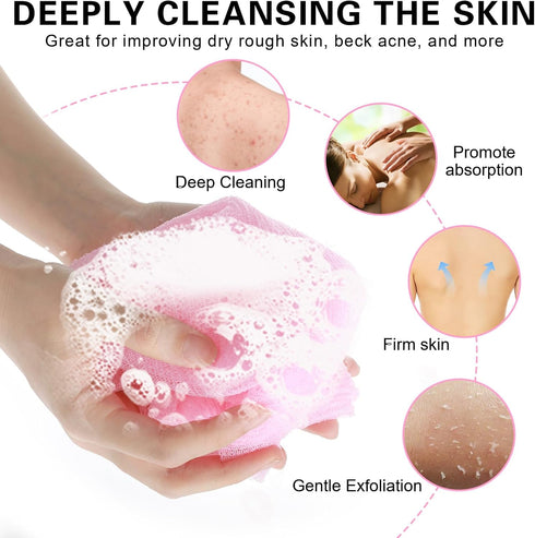 Sibba Exfoliating Shower Bath Gloves Washcloth Back Scrubber 3 Pcs Body Net Rub Sponge Reusable Loofah Towel Skin Brush Clean Scrubbing Accessorie...