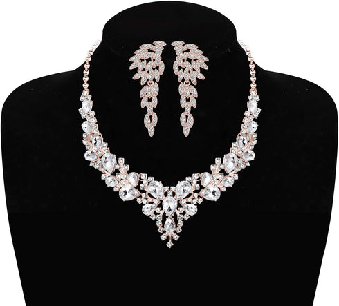 JOERICA Crystal Bridal Wedding Jewelry Set for Women Rhinestone Necklace Bracelet Earrings Set Bridal Jewelry Set for Wedding...