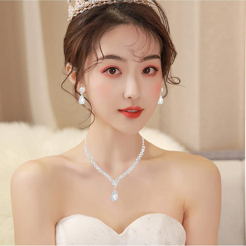 Bride Crystal Necklace Earrings Bracelets Set Bridal Wedding Jewelry Sets Bride Bridesmaid Prom Costume Jewelry Set for Women...