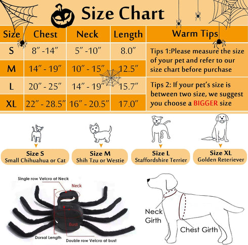 Dog Halloween Costumes, Halloween Spider Costume for Dog Cats, Pet Halloween Cosplay Dress Up Costume Accessories Decoration for Dogs Puppy (Size ...