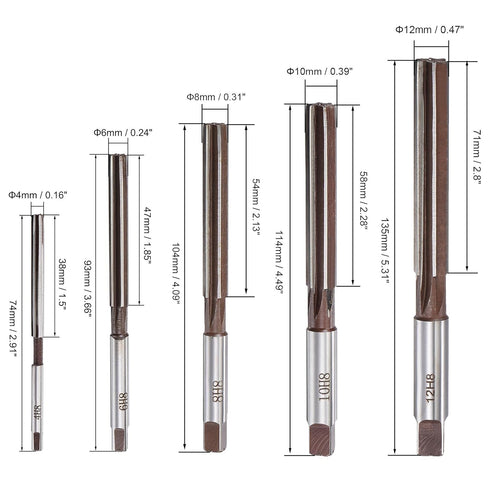 uxcell Hand Reamers Set 4mm 6mm 8mm 10mm 12mm H8 Accuracy Alloy Tool Steel 6 Flutes Straight Shank Milling Cutter Tool 5pcs...