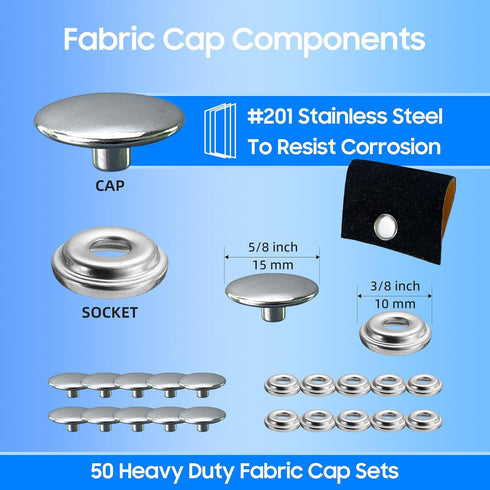 Canvas Snap Kit, Stainless Steel Snaps Marine Grade Snaps for Boat Cover - Snap Kit for Boat Cover 3/8" Socket Metal Snaps Fasteners for Clothing ...