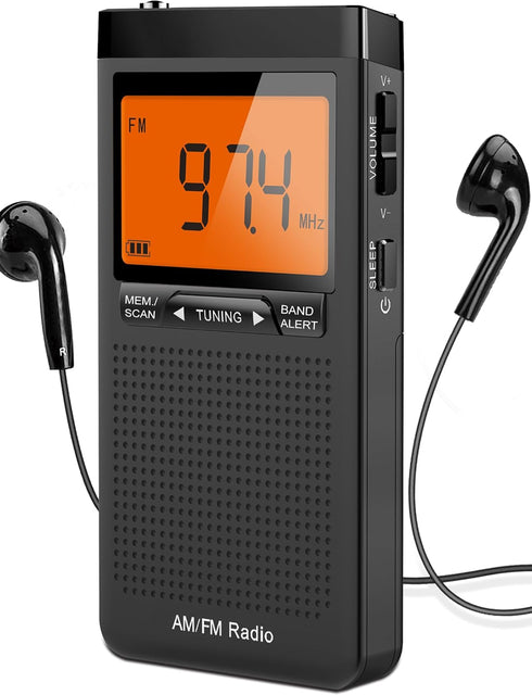 AM FM Portable Radio Personal Radio with Excellent Reception Battery Operated by 2 AAA Batteries with Stero Earphone, Large LCD Screen, Digtail Al...