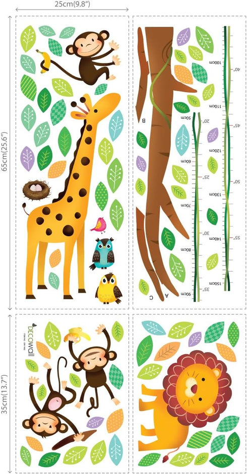 DECOWALL DW-1402 Little Monkeys Tree and Animals Height Growth Chart Kids Wall Stickers Wall Decals Peel and Stick Removable Wall Stickers for Kid...