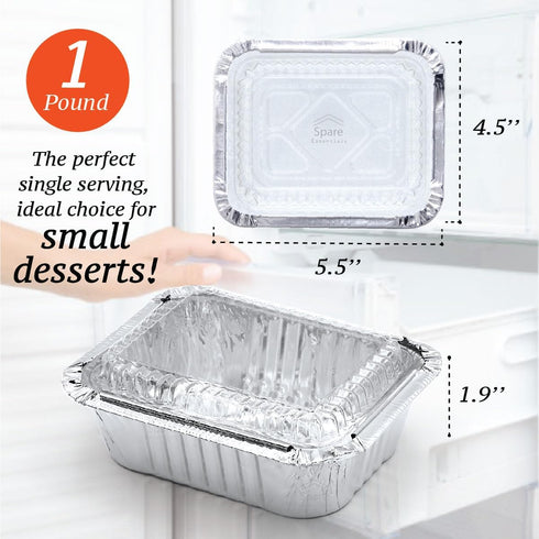 Spare Essentials 1 Lb Aluminum Pans with Lids (55 Pack) Disposable Baking Foil Containers, Takeout Food Storage, Freezer - Mini Foil Pans with Cle...