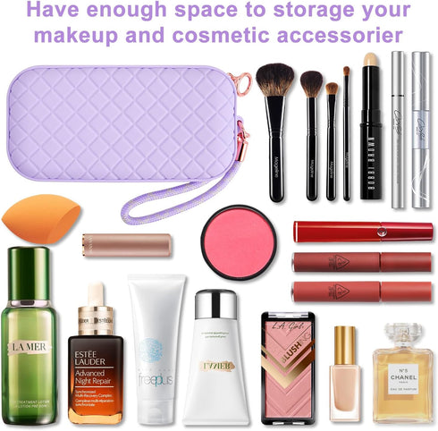 Portable Travel Makeup Bag,Soft Silicone Waterproof Toiletry Cosmetic Bag for Women,Upgrade Anti-Fall Out Zipper Closure Organizer Makeup Case -(L...