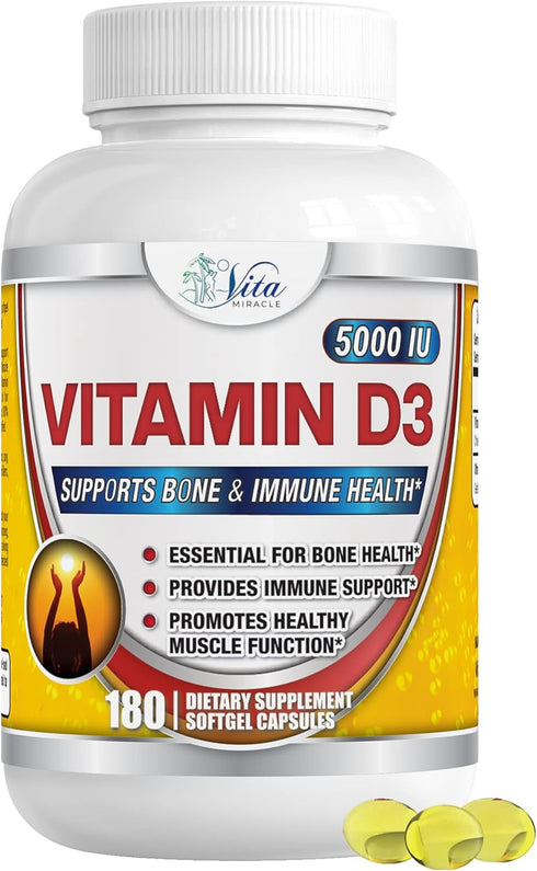 Vitamin D3 5000 IU Softgels High Potency Vitamin D Supplements for Women Men in Organic Flaxseed Oil May Support Healthy Bones Heart Muscle Functi...