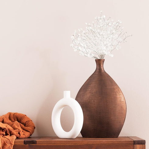 Kisangel White Artificial Flowers 50Pcs Artificial Flower Stem with Crystal Acrylic Bead Drop Pearl Sticks Beaded String Bridal Bouquet Picks for ...