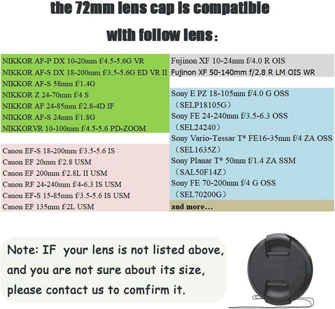 72mm Lens Cap for NIKKOR Z 24-70mm f/4 S Lens for Nikon Z7 Z6 Camera, 72mm Snap-on Lens Cap for Fuji XF16-80mm f/4 R OIS Lens for Fuji X-T4 X-T3 C...
