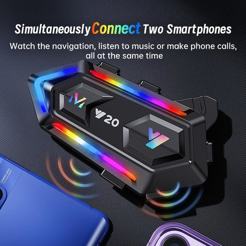 Motorcycle Helmet Bluetooth Headset, Cool RGB Dazzling Lights Motorbike Helmet Speaker Double Noise Cancellation Intercom Communication Systems wi...