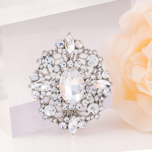 LAXPICOL Vintage Clear Austrian Crystal Brooch Pin For Women Elegant Wedding Bridal Broach Pin 1.69"*1.39"...