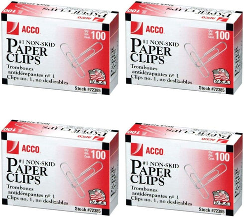 ACCO Paper Clips, 1 Size, Economy, Non-skid, 100/Box (4)...