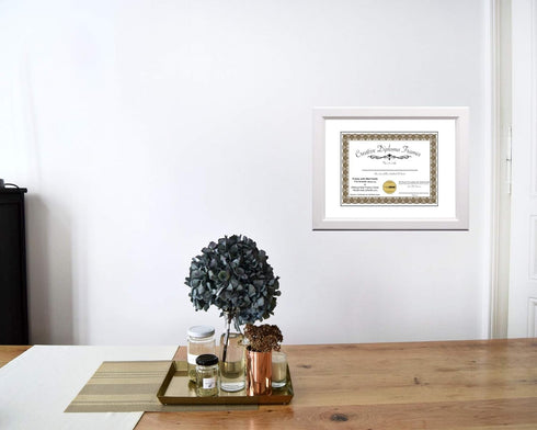 Creative Picture Frames 7x9 White Diploma Frame with White Mat Glass Easel and Installed Wall Hangers | Frame Holds 10x12 Media without Mat...