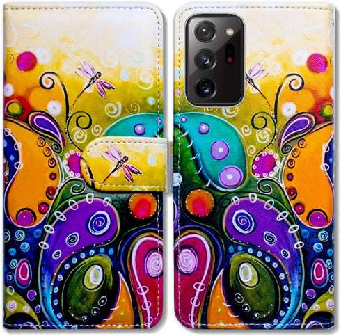 Samsung Galaxy Note 20 Ultra 5G Leather Flip Case, Colorful Dragonfly, Card Slot, Kickstand, Magnetic, for Note 20 Ultra...