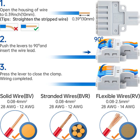 GKEEMARS 10 Pcs Lever Wire Connectors, Quick Wiring Cable Connector Push-in Conductor Terminal Block (2 in 6 Out)...