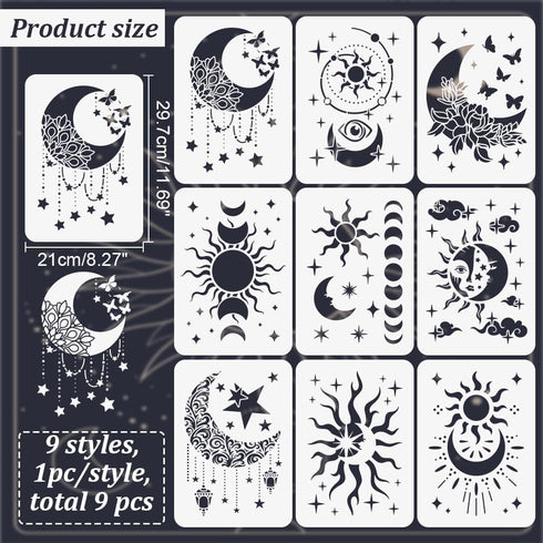 Wall Stencils for Painting 12X8 inches Reusable Star Moon Tile Stencil Walls Concrete Floor Stencils for Painting Patio Wall Cement Bathroom Floor...