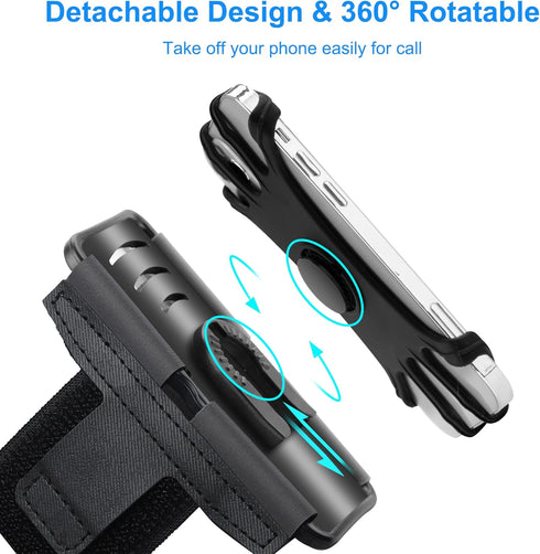 Cell Phone Running Armband - Detachable & 360° Rotatable Universal Cellphone Arm Band for iPhone 16 15 14 13 12 Pro Max Plus Samsung Galaxy Note S...