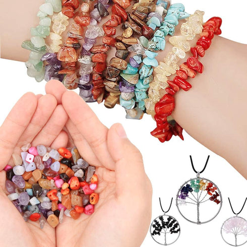 EuTengHao 1458Pcs Irregular Chip Stone Beads Natural Gemstone Beads and Crackle Lampwork Glass Beads 8mm Round Handcrafted Crackle Beads Kit for B...
