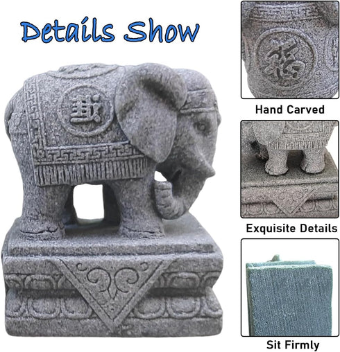 Fish Tank Decorations Asian Aquarium Foo Dogs Statue A Pair FengShui Elephant Ornaments for 10 Gallon or Smaller Fish Tanks & Pet Betta Fish Rest ...