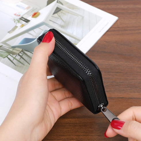 RFID Credit Card Holder Wallet with Zipper, Genuine Leather Credit Card Wallet for Women, Ladies Wallets...