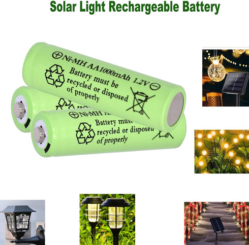 16 Packs Solar Lights Batteries AA1000mah 1.2V Ni-MH Rechargeable Double A Battery for Outdoor Solar Lights, String Lights, Pathway Lights...