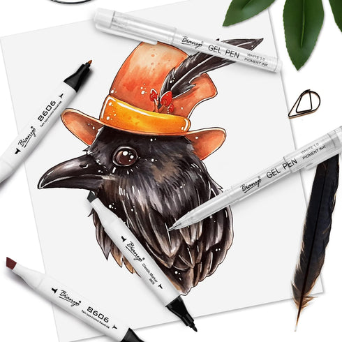 Bianyo Black Alcohol Markers Set, Set of 12, Dual Tip Bullet & Chisel Art Marker Set with Pen Case for Drawing, Sketching, Outlining, Highlighting...