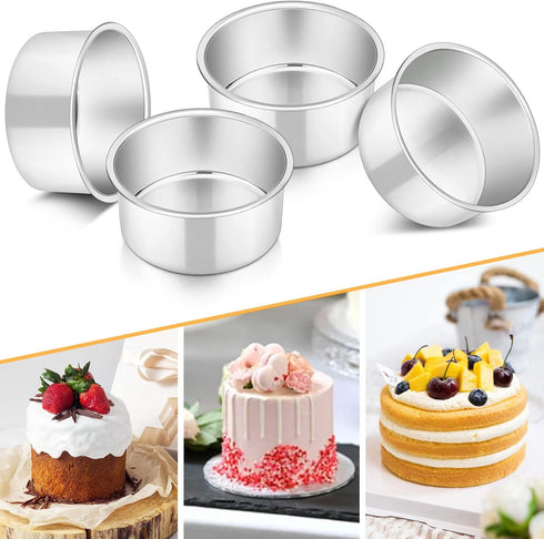 P&P CHEF Cake Pan Set of 4, Stainless Steel Baking Round Cake Pans Tins Bakeware for Birthday Wedding, Leak-proof & Easy Clean, Mirror Finish & Ea...