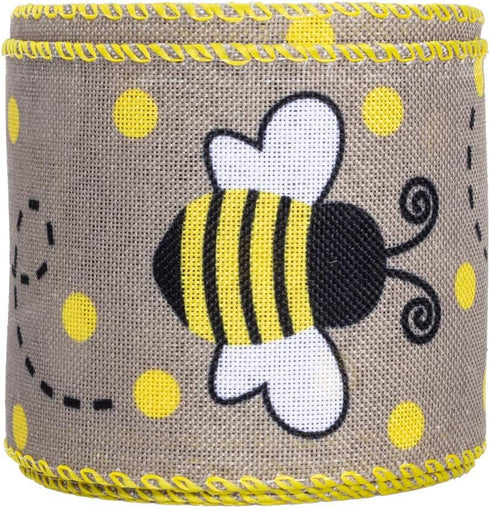 ATRBB Honey Bee Wired Edge Ribbon, Cute Honeybee and Polka Dot Print Ribbon for Wreaths, Gift Wrapping and Party Decoration, 10 Yards by 2.5 Inche...