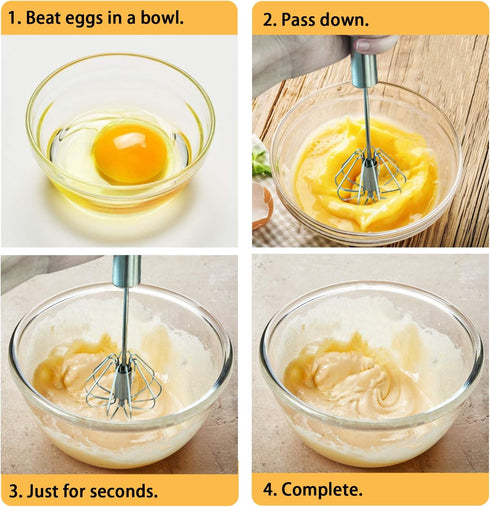 Danish Dough Whisk Bread Mixer&Egg Whisk Kits, 2 Pack Premium Stainless Steel Dutch Whisk & 1 Pack Hand Push Rotary Whisk Blender Pastry or Pizza ...
