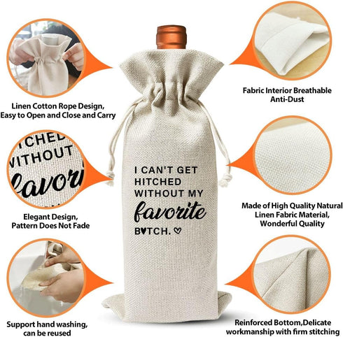 Bridesmaid Wine Gift Bag, Wedding Or Engagement Gift Bag For Her Best Friend Women Girl, Engagement Or Wedding Party Favors Decoration, Cotton Lin...
