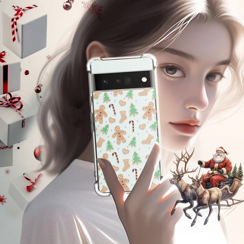 Christmas Clear Phone Case for Google Pixel 6a, Christmas Gingerbread Man Pattern Case Cover Soft Slim Shockproof Cover Boys Girls Phone Case for ...
