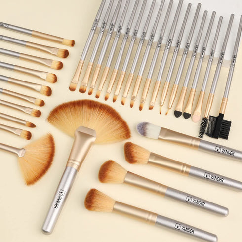 Make up Brushes, VANDER Professional 32pcs Makeup Brush Set, Makeup Brushes Set Foundation Blending Cosmetic Brush Set Kit,Champagne?Cosmetic bag ...