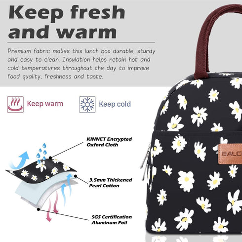 BALORAY Lunch Bag for Women Men Insulated Lunch Box for Adult Reusable Lunch Tote Bag for Work, Picnic or Travel (Daisy)...