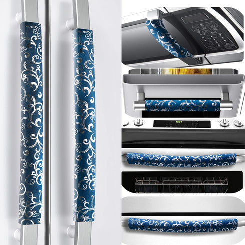 Volecy Refrigerator Door Handle Covers, Set of 6 Washable Cloth Decor Keep Appliance Clean for Fridge Microwave Stove Dishwasher Bathroom Catch All Stains Dust Dirty Fingerprints (Navy Blue Velvet)
