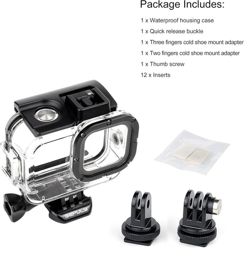 Waterproof Housing Case for GoPro Hero 9 10 11 12 Black, 60M Underwater Protective Dive Housing Shell with 2 Cold Shoe Adapters Brackets Accessori...
