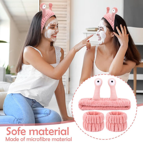 3 Pieces Snail Spa Headband and Wristband Set Makeup Headbands for Washing Face Skincare Headbands with Face Wash Wristbands Cute Head Bands for S...