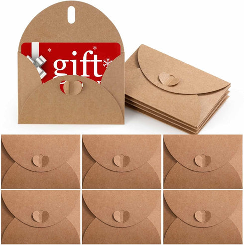 100 Pcs Premium Gift Card Envelopes, 4 x 2.8 inch Gift Card Holders, Mini Seed Envelopes, Kraft Paper Envelopes, Cute Envelopes with Heart Clasp f...