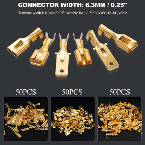 Twidec/150PCS 6.3mm Male Female Spade Connector Quick Splice Crimp Terminals Non Insulated Wire Connector for Electrical Wiring Relay Car Audio Sp...