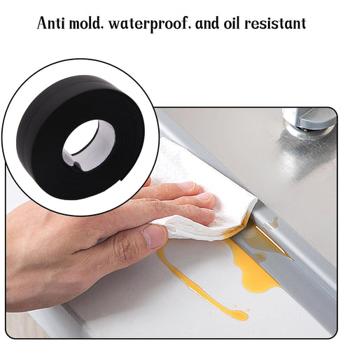 Waterproof Caulk Tape Sealant Strip, 0.87" W x 10.5'L PVC Sealing Tapes for Kitchen Bathroom Bathtub Countertop Toilet Sink (Black)...