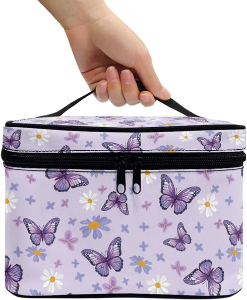 Purple Butterfly Makeup Bag Floral Cosmetic Bags for Women Cute Aesthetic Toiletry Bag Skincare Organizer Travel Case Portable Makeup Organizer fo...