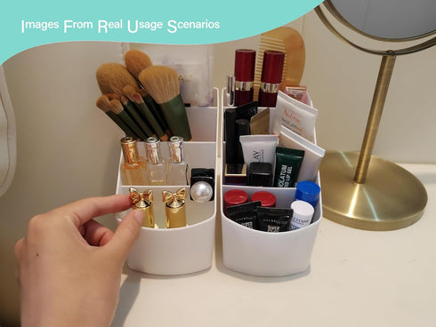 2-Piece Set Plastic Desk Organizer With 8 Slots,Minimalist Multi-purpose Storage for Small Items,White Matte Surface...