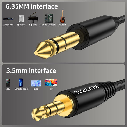 3.5 mm to 6.35 mm Stereo Audio Cable 6.6 Feet, 1/8 to 1/4 TRS Audio Cable with Zinc Alloy and Nylon Braid for Guitar, Laptop, Home Theater Devices...