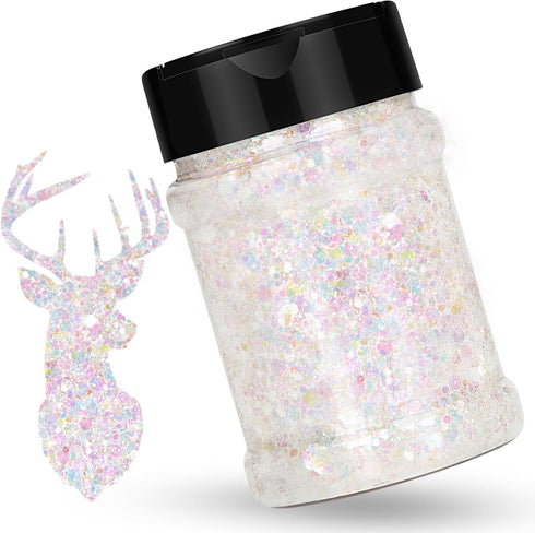 HTVRONT Holographic Chunky White Glitter - 100g Chunky Glitter for Crafts, 3.53oz Iridescent Glitter Chunky Mixed with Fine Glitter, Snow Glitter ...