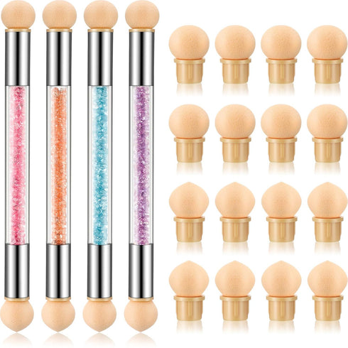 4 Pieces Sponge Nail Brush Picking Dotting Gradient Pen Brush Double Head Sponge Nail Brush Rhinestone Handle Acrylic Nail Painting Brush with 16 ...