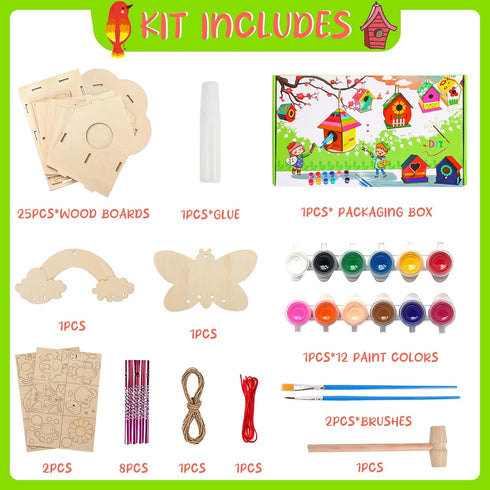 Birdhouse Crafts for Kids - 2 Pack Birdhouse Kit to Paint Wooden Bird House for Adults to Build Prefab House Kit Bird House Kits for Kids Ages 8-1...