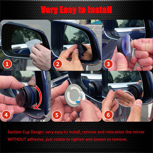 Suction Cup Blind Spot Mirror, Ampper 2" HD Glass Frameless Removable Convex Wide Angle Rear View Mirror (Round, Pack of 2)...