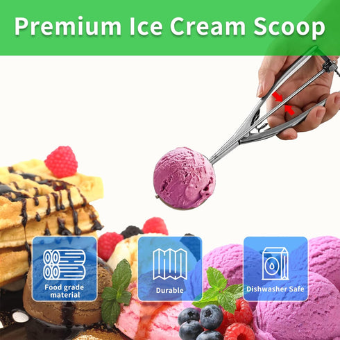 3PCS Ice Cream Scoop,Premium cookie scoop set,Small/Medium/Large stainless steel Scoops,Professional Ice cream Scooper with Trigger Release for Ba...