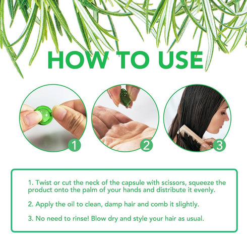 Organic Rosemary Hair Oil Capsules 40 PCS, Rosemary & Argan & Avocado Hair Growth Oil for Frizz Dry&Damaged Hair, Deep Moisturizing Hair Heat Prot...